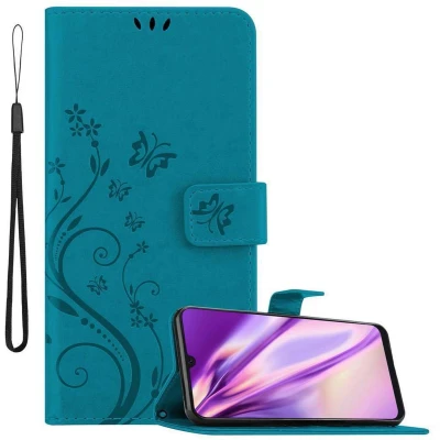 Afbeelding van Cadorabo Hoesje geschikt voor Samsung Galaxy A50 4G / A50s A30s in BLOEMEN BLAUW Beschermhoes bloemmotief met magnetische sluiting, standfunctie en kaartsleuven Book Case Cover Etui