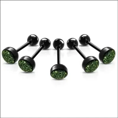 Afbeelding van Aramat Jewels Tongpiercings Bioplast Tongpiercing met Dierenhuid Motief Spots Groen
