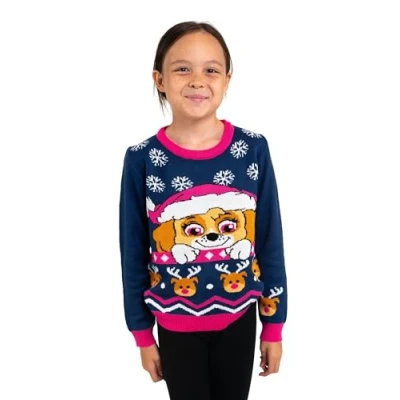 Afbeelding van Paw Patrol wintertrui voor meisjes Skye winter gebreide trui sweatshirt Ugly sweater blauw/roze, 110 116