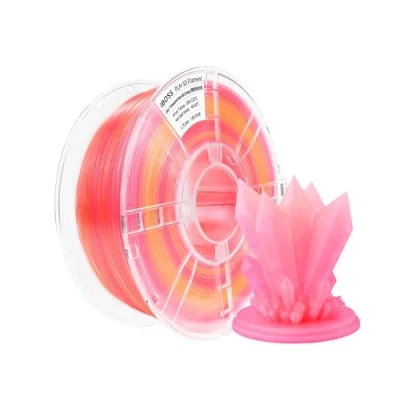 Afbeelding van iBOSS Gradient PLA Plus 3D printerfilament 1,75 +/ 0,02 mm, 1 kg spoel, transparant tweekleurig Pro filament, geschikt voor de meeste FDM printers, transparant, roze, rood oranje