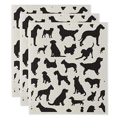 Afbeelding van DII Zweedse theedoeken voor keuken en reiniging, herbruikbaar, machinewasbaar vaatwasmachinebestendig, biologisch afbreekbaar, 19,6 x 17 cm, honden, 3 stuks