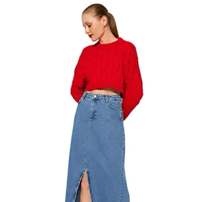 Afbeelding van Trendyol FeMan Regular fit Basic Crew Neck Knitwear Trui, Rood, M, M