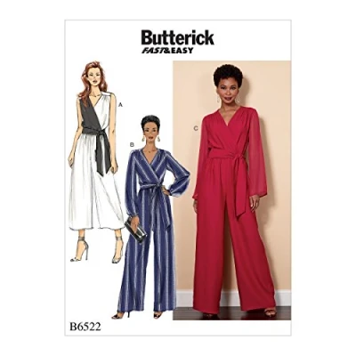 Afbeelding van Butterick Patterns 6522 RR Misses/jumpsuit voor dames, met ceintuur, naaipatroon, weefsel, meerkleurig, 17 x 0,5 22 cm