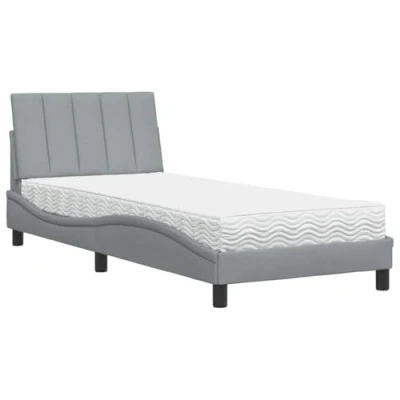 Afbeelding van vidaXL Bed met matras stof lichtgrijs 80x200 cm, bedframe, bed, enkel bedframes, bedbodem, stoffen gewelfd bedframe