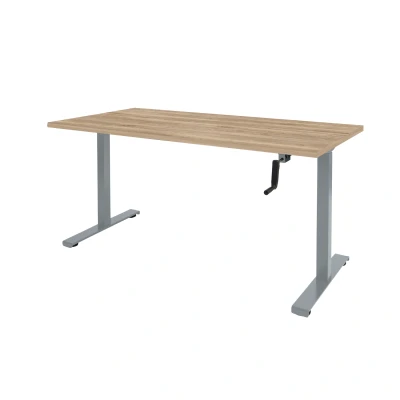 Afbeelding van Dextro slinger zit/sta 180x90cm, hoogte verstelbare werkplek dmv slinger, T poot frame. Frame kleur aluminium (RAL9006) en blad Schaduwzwart