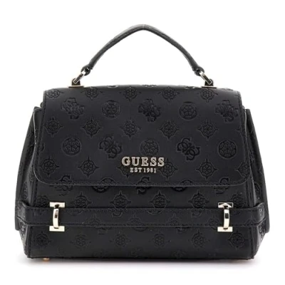 Afbeelding van GUESS Handtas Schoudertas Zarela Top Handle Flap Bag Black Logo Zwart