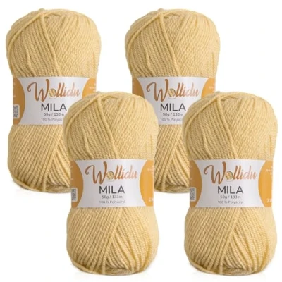 Afbeelding van Wollidu Mila garen voor haken en breien, 4 x 50 g/133 m, breigaren, 100% polyacryl, haakgaren, zand