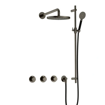 Afbeelding van Hotbath Cobber Regendoucheset IBS70 Verouderd ijzer Ronde handdouche 30cm Hoofddouche Wandarm Handouche met glijstang