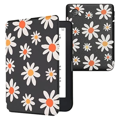 Afbeelding van kwmobile E reader hoesje geschikt voor Kobo Clara 2E hoes flip case met magnetische sluiting Ereader cover Madeliefjes design in blauw / wit geel