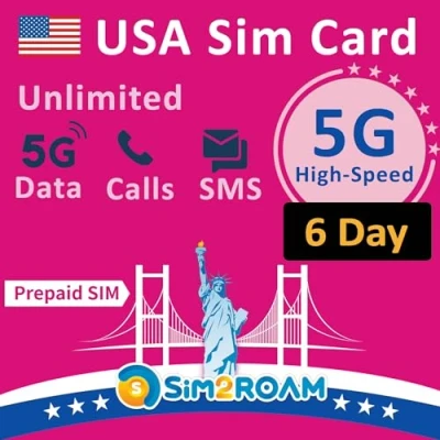 Afbeelding van Prepaid simkaart voor in de VS, onbeperkte snelle 5G /4G LTE dataverbinding VS (inclusief Hawaï), onbeperkt bellen en SMS herlaadbaar (6 dagen)