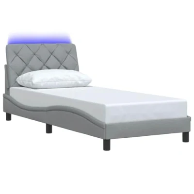Afbeelding van vidaXL Bedframe met LED verlichting stof lichtgrijs 90x200 cm