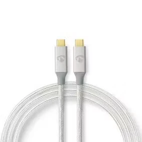 Afbeelding van USB C naar kabel 2 meter 3.2 (100% koper, Power Delivery, 100 W, Nylon, Zilver)