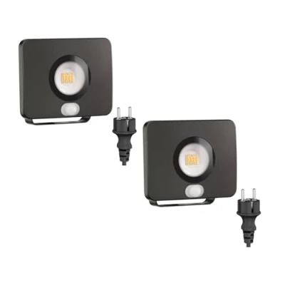 Afbeelding van ledscom.de 2 LED tuinspot WEGA voor buiten, IP44, bewegingsmelder, stekker, zwart, 11.4 W, 944lm, warm wit, bewegingsmelder
