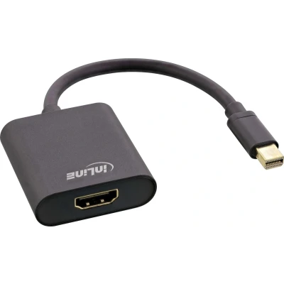 Afbeelding van InLine Mini DisplayPort HDMI Adapterkabel Aluminium met Audio (HDMI, DP, 15 cm), Data + Video Adapter, Zwart