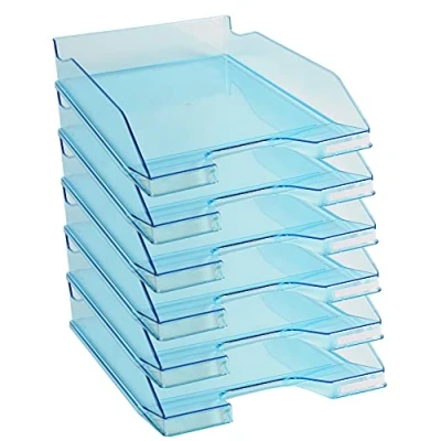 Afbeelding van Exacompta ref. 113236D Set van 6 Brievenbakken COMBO MIDI Afmetingen: 34,6 x 25,5x 6,5 cm voor A4 documenten + kleur turkoois doorzichtig glanzend