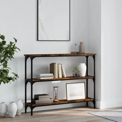 Afbeelding van Wandtafel 100x22,5x75 cm bewerkt hout gerookt eikenkleurig