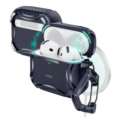 Afbeelding van ESR AirPods hoes 4e generatie (HaloLock) (2024) compatibel met MagSafe, magneetdeksel, Cyber serie, blauw