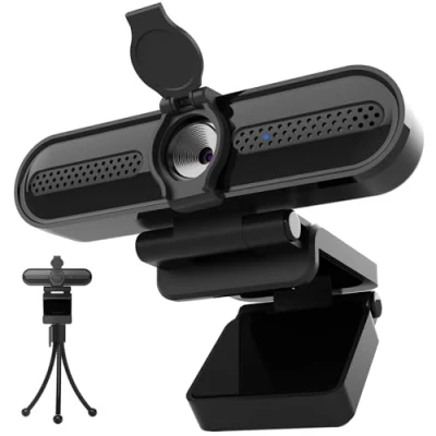 Afbeelding van VIZOLINK W4DS Webcam 4K, PC met Microfoon, 78 groothoek, Vaste Focus, Plug&amp;Play, Statief en Cover, voor Videogesprekken Conferentie, Compatibel Zoom/Skype/Teams/Mac/ChromeOS/Android