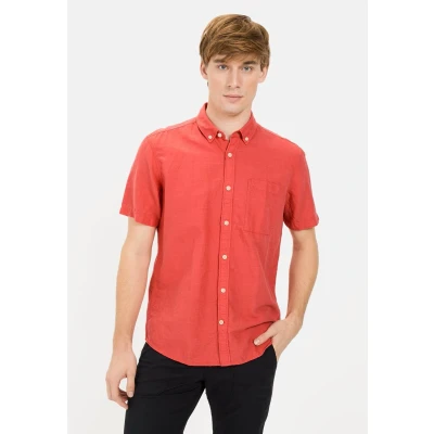 Afbeelding van camel active Korte mouwen overhemd van een katoen linnenmix Maat menswear 6XL Rood