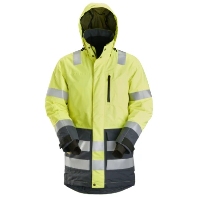Afbeelding van Snickers 1830 AllroundWork, High Vis Waterproof Parka, KL 3 Geel/Staal grijs
