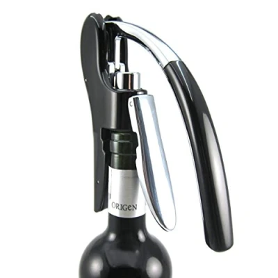 Afbeelding van Best Utensils Professionele flesopener, zinklegering, met hendel, kurkentrekker, foliesnijder, kelnermes, inktvis/haas, zwart