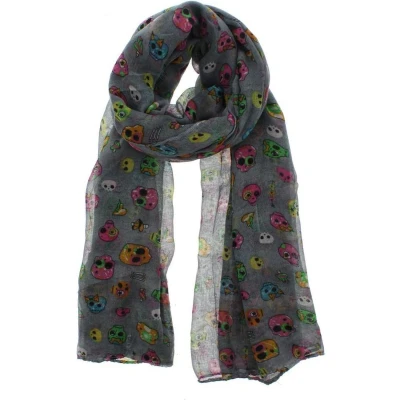 Afbeelding van Zac&#039;s Alter Ego Sjaal Grey Multicolour Crazy Skull Print Grijs