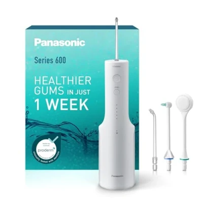 Afbeelding van Panasonic Series 600 Ultrasone Monddouche EW DJ67 W303, Waterflosser voor Tanden, 200ml, IPX7, 2 Opzetstukken, 1 Orthodontisch &amp; Tongverzorging Opzetstuk, 5 Drukstanden, Wit