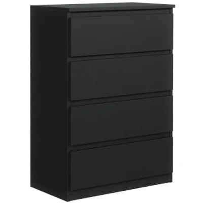 Afbeelding van Ladekast Zwart Mat met 4 laden 70 cm, Commode dressoir Woonkamer Slaapkamer Kantoor H : 102 B D 39 cm Modern Design Gelamineerd Bord