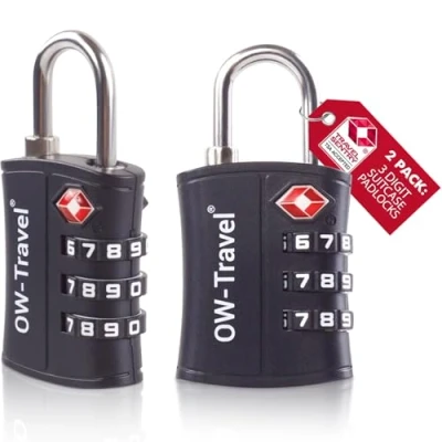 Afbeelding van OW Travel TSA Slot ABS. Hangslot met cijfercode. Cijferslot 3 cijfers. Bagageslot Cijfercodeslot. Cijfersloten voor koffer rits bagage tas rugzak gymkluisje. Kofferslot cijfercode Zwart 2 Stuks