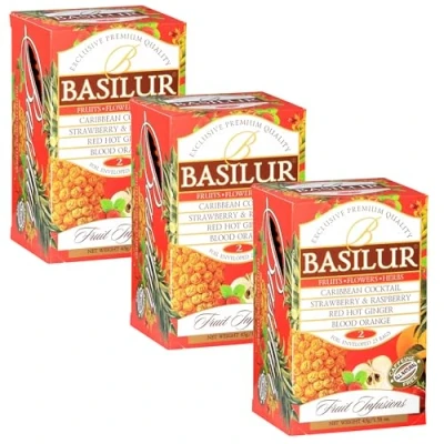 Afbeelding van BASILUR Fruit Infusions Cafeïnevrije vruchtenthee, 4 smaken in zakjes 25 x 1,8 g (x3)