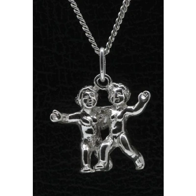 Afbeelding van Zilveren Sterrenbeeld Tweelingen ketting hanger groot