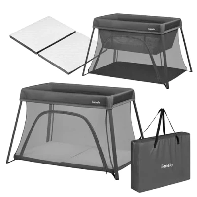 Afbeelding van Lionelo Alice 3 in 1 campingbedje en speelbox voor kinderen 015 kg, schuimmatras, 2 hoogtestanden, inklapbaar, compact licht, zijdelingse instap, reistas