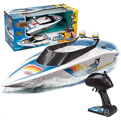 Afbeelding van Xtrem Raiders White Shark Rc Boot Op Afstand Bestuurde Speelgoed Wit En Blauw Radiografisch Bestuurbare Raceboot Voor Kinderen +8 Jaar