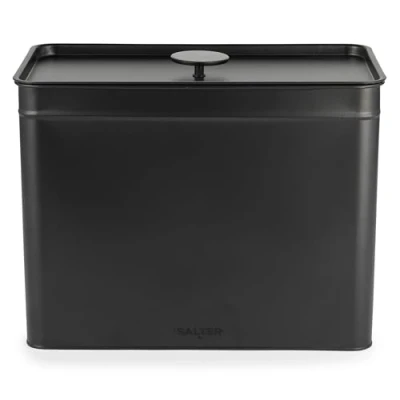Afbeelding van Salter BW12458EU7 Kuro broodtrommel met deksel, grote van koolstofstaal, 33 x 18 23 cm, langdurige versheid, ruimtebesparende keukenopslag voor brood, bagels, gebak, zwart gepoedercoate
