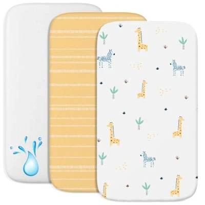Afbeelding van Sweety Fox Cododo hoeslaken (set van 2) 1 waterdichte matrasbeschermer met elastiek 3 in maat 55x90 cm compatibel wiegjes, Bebe matrasbed voor meisjes en jongens savannepatroon