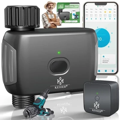 Afbeelding van KESSER® Irrigatiebesturing met wifi, irrigatiecomputer voor tuin en balkon, irrigatiesysteem timer, automatische irrigatie app spraakbediening, 20 tijdschema&#039;s, grijs
