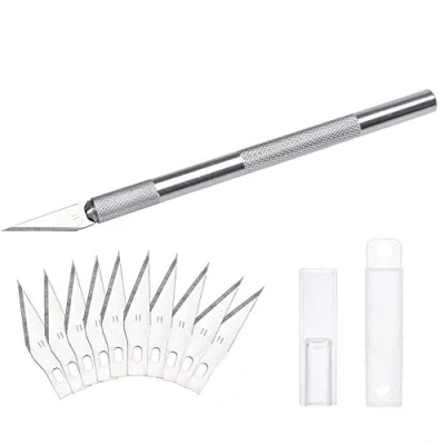 Afbeelding van DealKits Scalpelset, incl. 10x SK5 reservemesjes en beschermkap, knutselmes cuttermes Comfortline hobby snijmes voor het snijden van fondant stof autofolie knutselen (zilver)