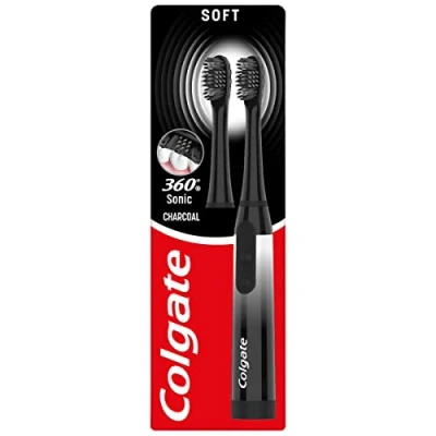 Afbeelding van COLGATE 61019367 Batterij 360 Sonic Charcoal Soft Toothbrush met houtskool doordrenkte borstelharen reinigt op 4 manieren voor een gezonde, hele mond schoon vervangbare kop ,een batterij,zwart