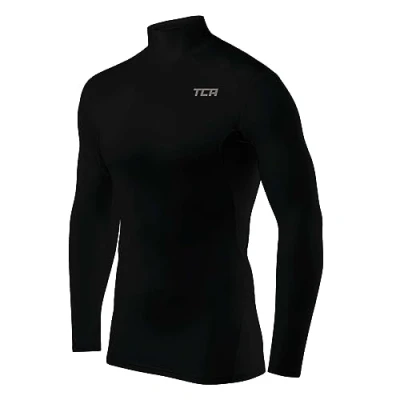 Afbeelding van TCA Mannen HyperFusion Compressie Basislaag Top Lange Mouw Ondershirt Mock Hals Zwart, S