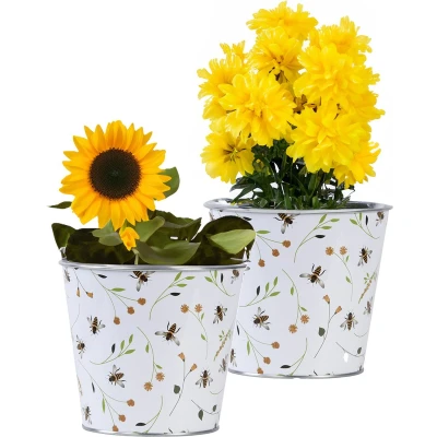 Afbeelding van Esschert Design Emmer/plantenpot 2x zink print L15 X D16 H14 cm IJzeren emmer / teil