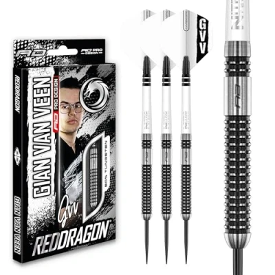 Afbeelding van RED DRAGON Gian Van Veen Axis SE 23 Gram Premium Wolfraam Steeltip Dartset met vluchten en stengels