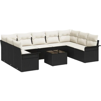 Afbeelding van vidaXL 9 delige tuinsofa set met kussens bruin poly rattan
