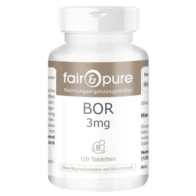 Afbeelding van Fair &amp; Pure® Boor tabletten 3mg (borium) als natriumtetraboraat vegan sporenelement zonder magnesiumstearaat 120