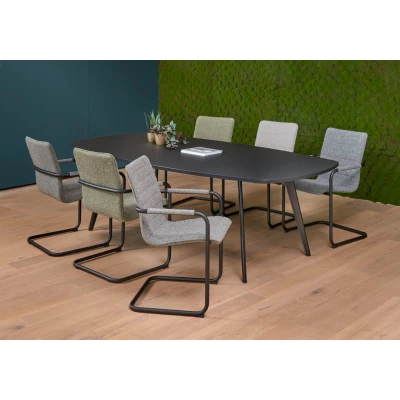 Afbeelding van Vergadertafel Victory Deens Ovaal 4 poots 240x120cm frame Wit (RAL9010) blad Zwart Mat (anti fingerprint)