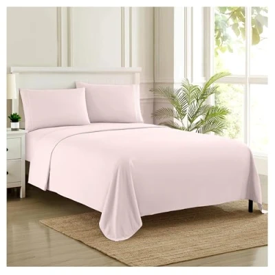 Afbeelding van Twin Sheets ademende luxe lakens met volledige elastische en veilige hoekriemen ingebouwd 1800 Supreme Collection extra zachte diepe zak beddengoed set, lakenset, tweeling, lichtroze