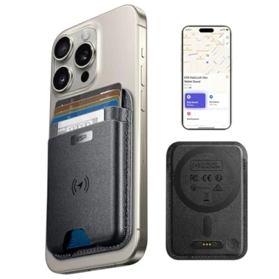 Afbeelding van ESR MagSafe portemonnee met Find My Functionaliteit, 5 kaarthouders, sterke magnetische voor iPhone, Wallet Tracker, iPhone 16/15/14/13/12 serie, niet 13/12 Mini, Zwart