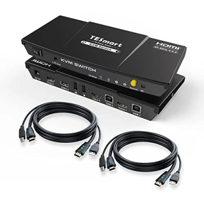 Afbeelding van TESmart KVM switch 2 poorten UltraHD 4K @ 60Hz YUV444 18 Gbps HDMI 2.0 ingangen 1 uitgang Audio uitgang, HDR10, Dolby Vision, Dolby/DTS, HDCP2.2, computers naar monitor/tv