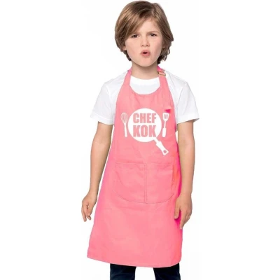 Afbeelding van Keukenschort Chef kok roze jongens en meisjes Feestschorten