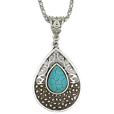 Afbeelding van Rhylane Ketting Met Turquoise Hanger Druppel Lengte 50 + 7 cm verstelbaar