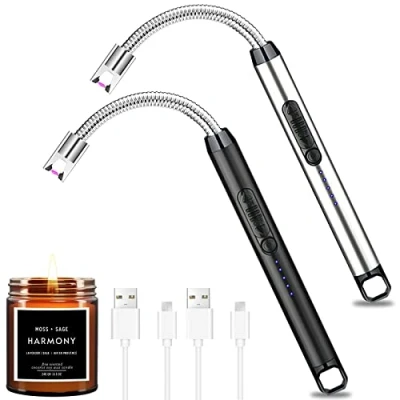 Afbeelding van Tonsooze 2 stuks plasma aansteker, lang, USB oplaadbaar, elektronische staafaansteker, winddicht, vlamloos, voor keuken, kaars, gasfornuis, barbecue, open haard